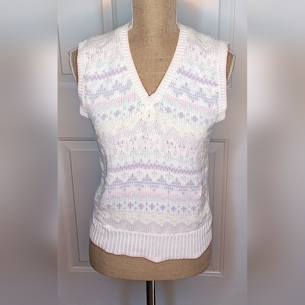 Vintage Cottagecore V-Neck Pastel Sweater Vest Size M